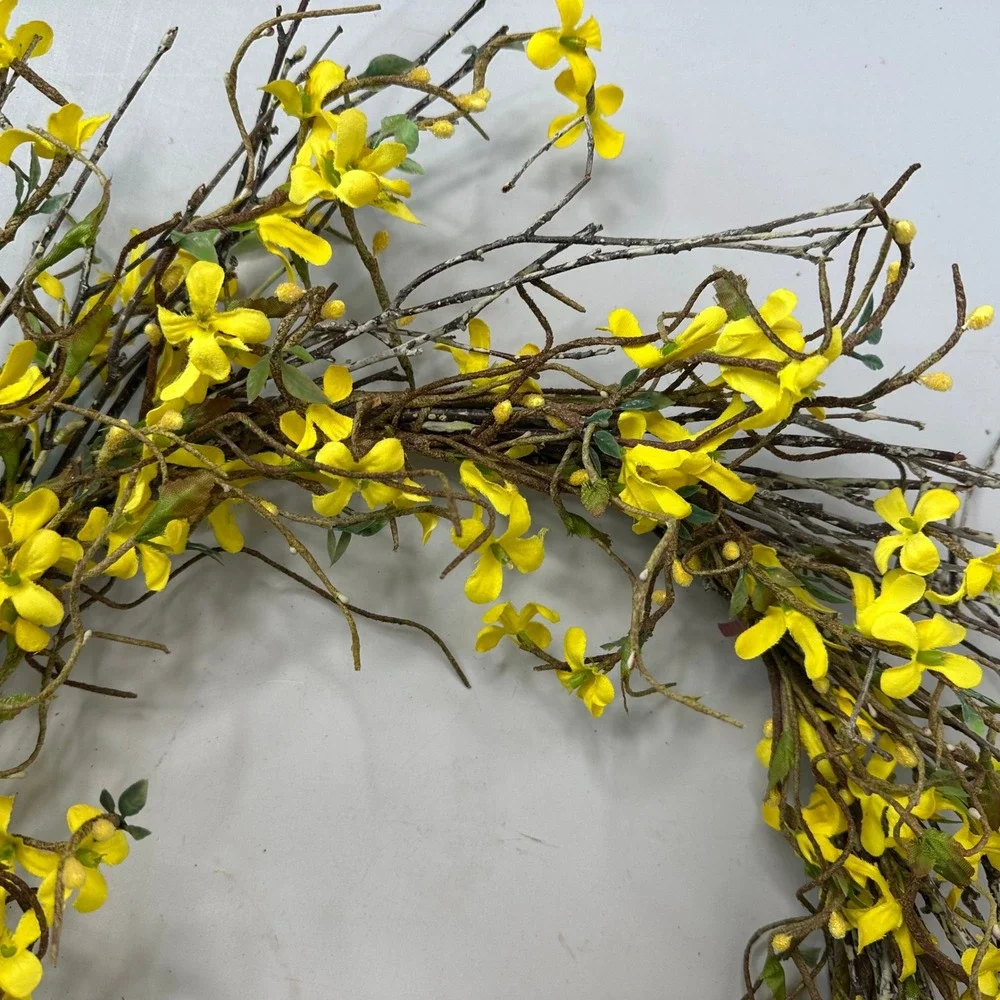Yellow Forsythia Wreath 18 Inch Faux Floral Twig Grapevine Farmhouse Decor